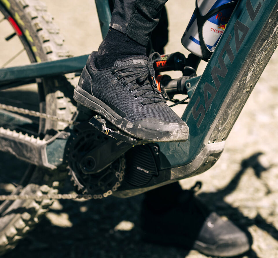 Close up of Union Canvas mtb shoes.