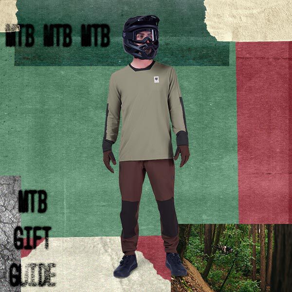 MTB rider with stylized text calling out MTB gift guide