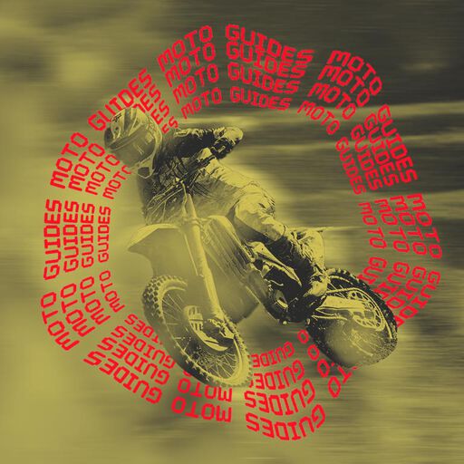 Motocross rider with stylized text calling out Moto Guides