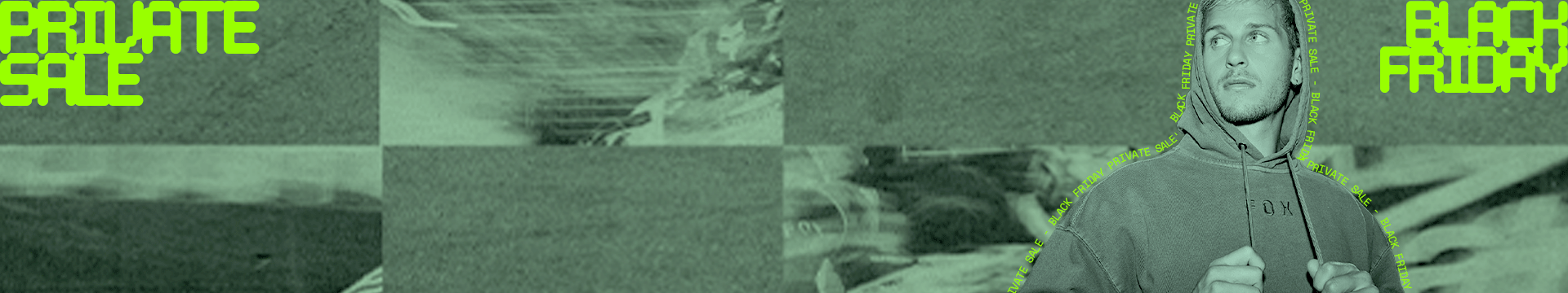 Animated image with a male model and an MTB and Moto rider that announces the launch of the Fox Racing Black Friday Private Sale. There is text on the image saying Private Sale Black Friday.